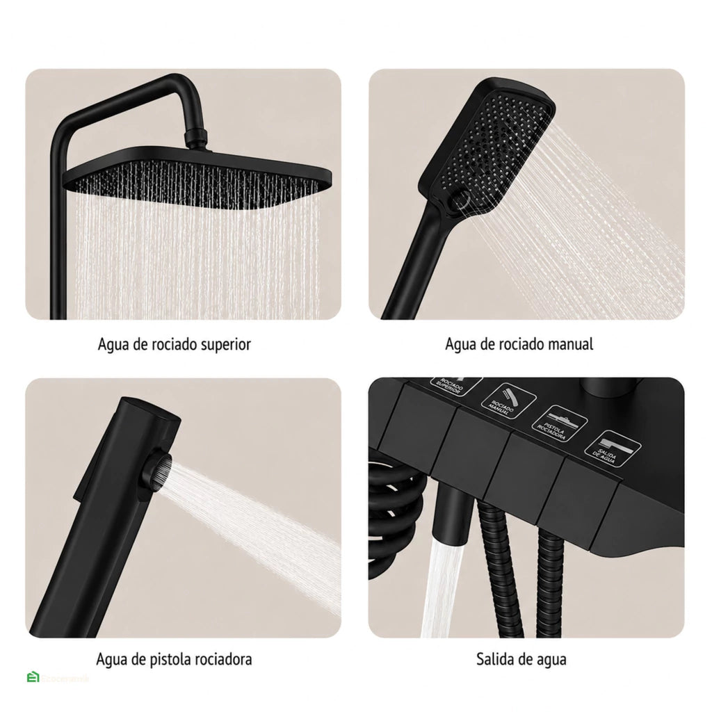 Ducha Columna 4 Funciones Acero Inoxidable 304 Negro Premium