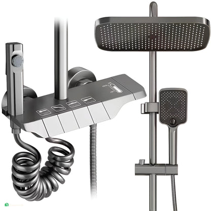 Ducha Columna Piano 4 Teclas – Mezcladora de Acero Inoxidable 304 Satinado + cuerpo ABS Grey Premium