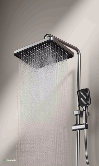 Ducha Columna Piano 4 Teclas – Mezcladora de Acero Inoxidable 304 Satinado + cuerpo ABS Grey Premium