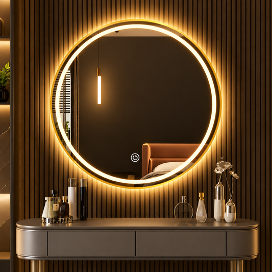 Espejo Circular LED Touch 60 × 60 cm – Modelo TCR6060G Borde Dorado
