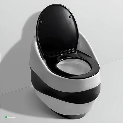 Inodoro One Piece Praga Blanco con Negro – Modelo Huevo Ondas - Premium