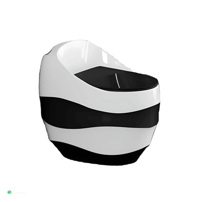 Inodoro One Piece Praga Blanco con Negro – Modelo Huevo Ondas - Premium