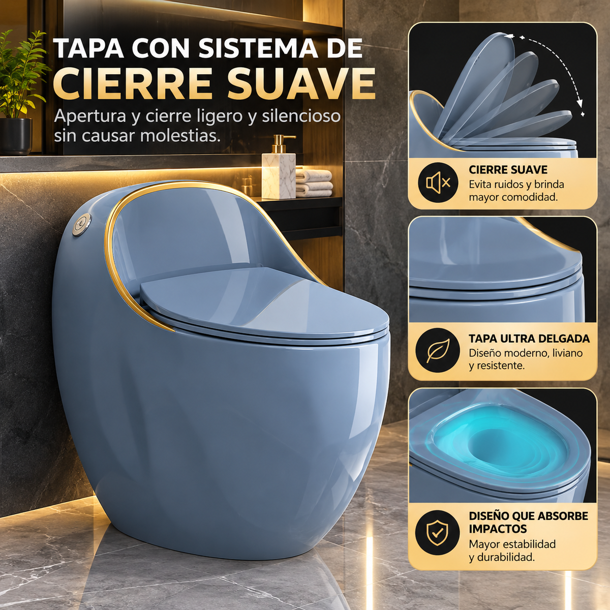 Inodoro One Piece Huevito Gris - Gold Plus Loza vitrificada Premium