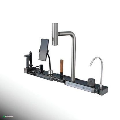 Lavadero de cocina multifncional Smart 5 Teclas porta celular acero inoxidable 304 c/negro Panel led  2025 - Premium