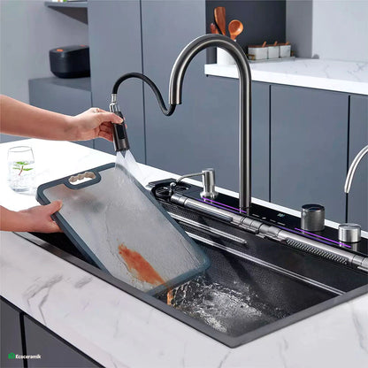 LAVADERO DE COCINA MULTIFUNCIONAL 7 TECLAS BLACK PANEL LED DE ACERO INOXIDABLE 304  BASIC - FULL