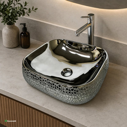 Ovalín de Loza (160-RG) Mod. Cuadrado Plateado 44X40X15- Fratelli