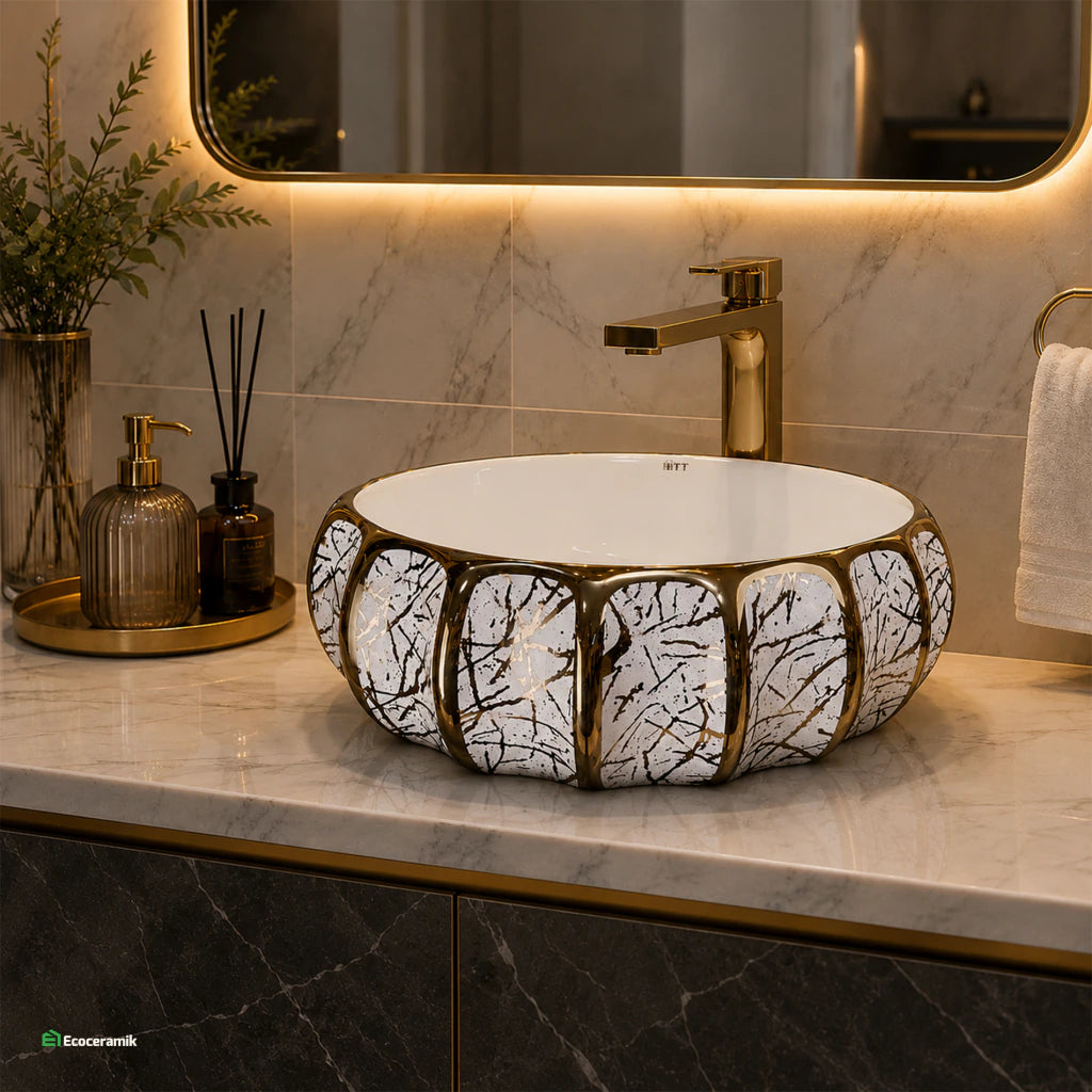 Ovalín de loza circular artístico gold A625 PRIEST 39.5x39.5x13 CM PREMIUM