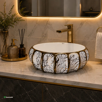 Ovalín de loza circular artístico gold A625 PRIEST 39.5x39.5x13 CM PREMIUM