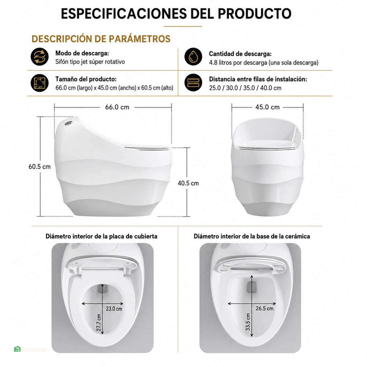 Inodoro One Piece Praga Blanco con Negro – Modelo Huevo Ondas - Premium