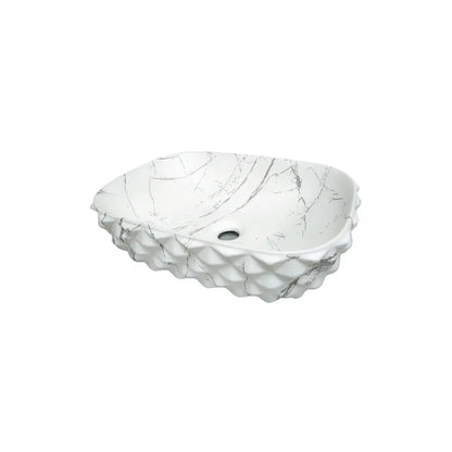 Ovalín de Loza (402-2) Mod. Rectangular Marmoleado Blanco C/Gris 48X35.5X13 - Fratelli