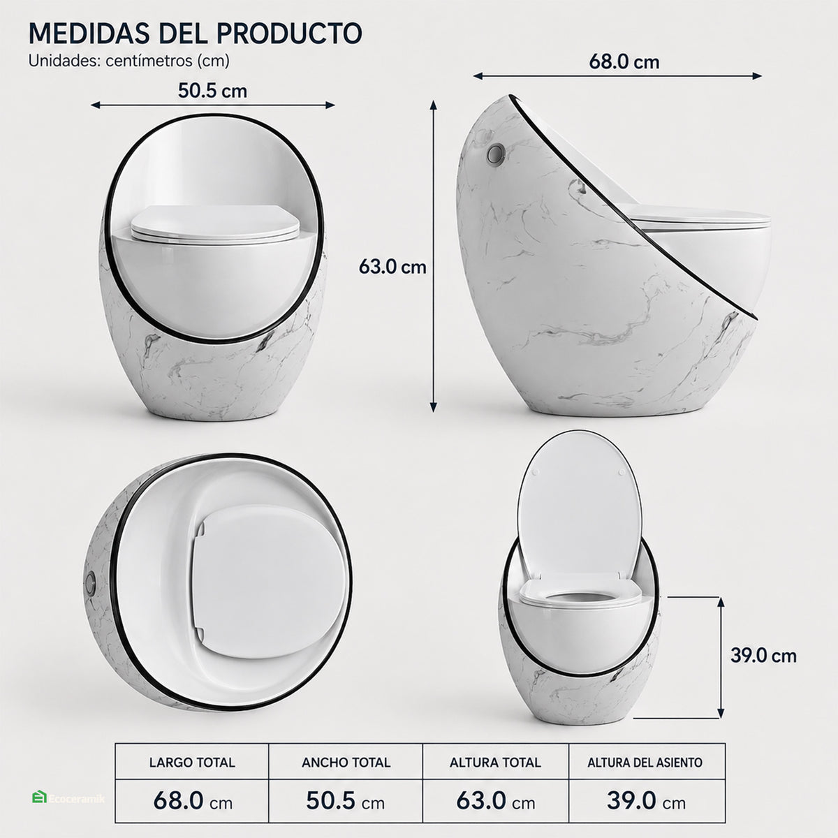 Inodoro One Piece Páris Blanco Black – Modelo Huevo Siamés Premium
