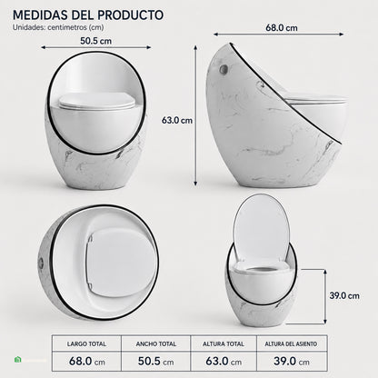 Inodoro One Piece Páris Blanco Black – Modelo Huevo Siamés Premium